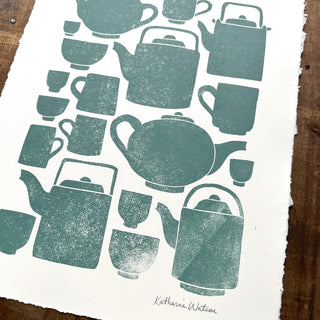 Hand Block Printed Tea Set Art Print - No. 2802