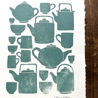 Hand Block Printed Tea Set Art Print - No. 2802