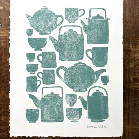 Hand Block Printed Tea Set Art Print - No. 2805