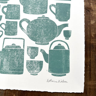 Hand Block Printed Tea Set Art Print - No. 2805