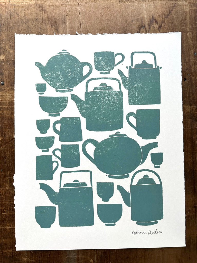 Hand Block Printed Tea Set Art Print - No. 2806