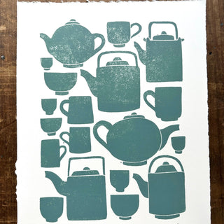 Hand Block Printed Tea Set Art Print - No. 2806