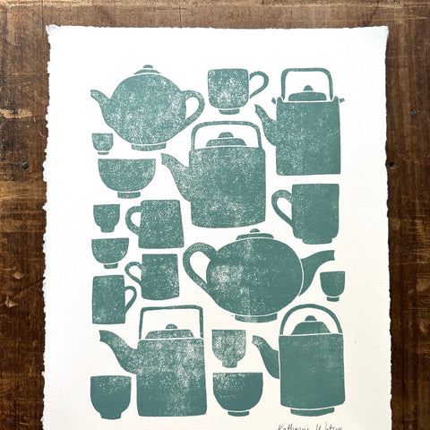 Hand Block Printed Tea Set Art Print - No. 2808