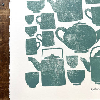 Hand Block Printed Tea Set Art Print - No. 2808