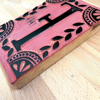 Hand-Carved Letter Printing Block for Display - F