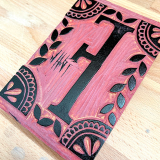 Hand-Carved Letter Printing Block for Display - F