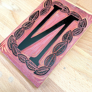 Hand-Carved Letter Printing Block for Display - N