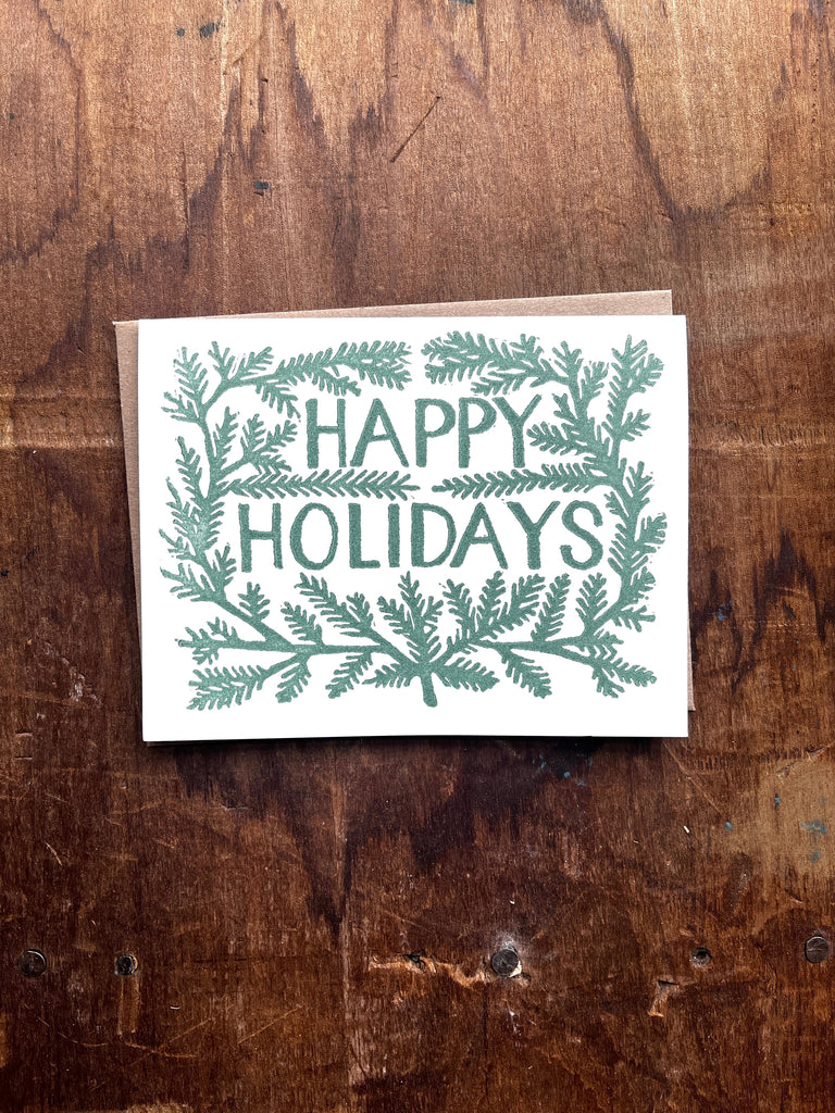 "Happy Holidays"- Block Printed Holiday Card, XM59
