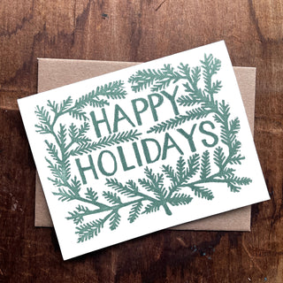 "Happy Holidays"- Block Printed Holiday Card, XM59