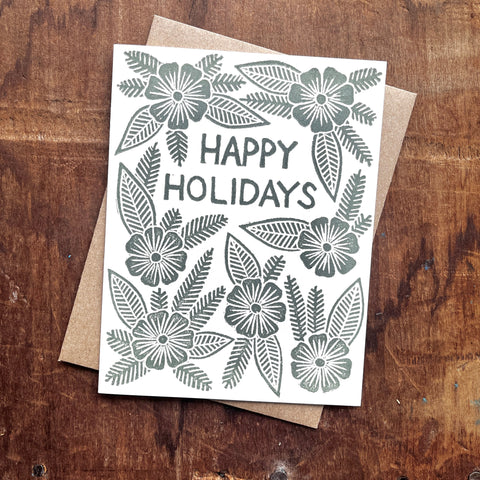 "Happy Holidays"- Block Printed Holiday Card, XM60