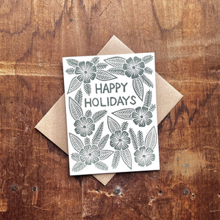 "Happy Holidays"- Block Printed Holiday Card, XM60