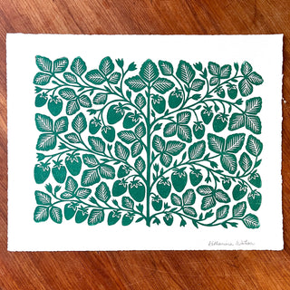 Hand Block Printed Strawberry Art Print - No. 2891