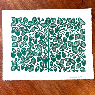 Hand Block Printed Strawberry Art Print - No. 2891