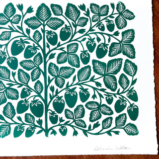Hand Block Printed Strawberry Art Print - No. 2892