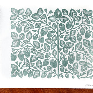 Hand Block Printed Strawberry Art Print - No. 2893