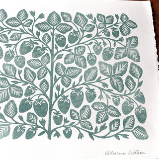 Hand Block Printed Strawberry Art Print - No. 2895