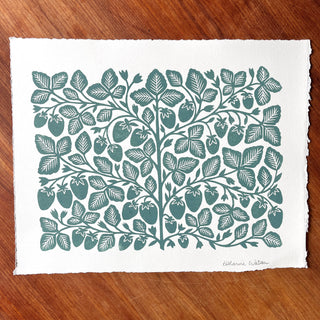 Hand Block Printed Strawberry Art Print - No. 2894