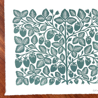Hand Block Printed Strawberry Art Print - No. 2894