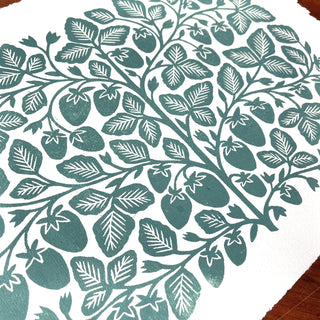 Hand Block Printed Strawberry Art Print - No. 2894