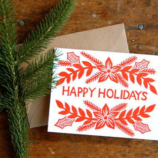 "Happy Holidays," Block Printed Holiday Card, XM10