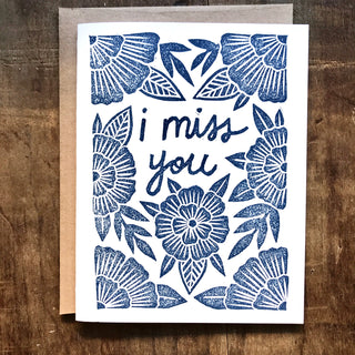 "I Miss You" Block Printed Greeting Cards, GR50