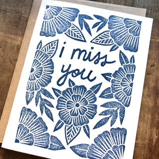 "I Miss You" Block Printed Greeting Cards, GR50