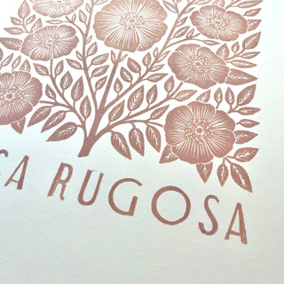 SALE : Hand Block Printed Rosa Rugosa Art Print - Pink